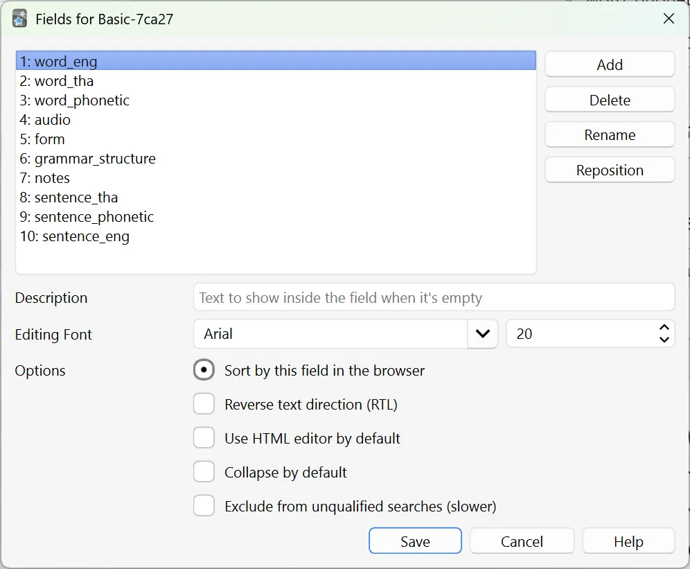 My Anki card field definitions