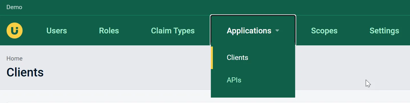 Manage client or API applications