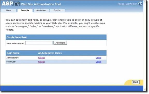 The ASP.NET Web Site Administration Tool