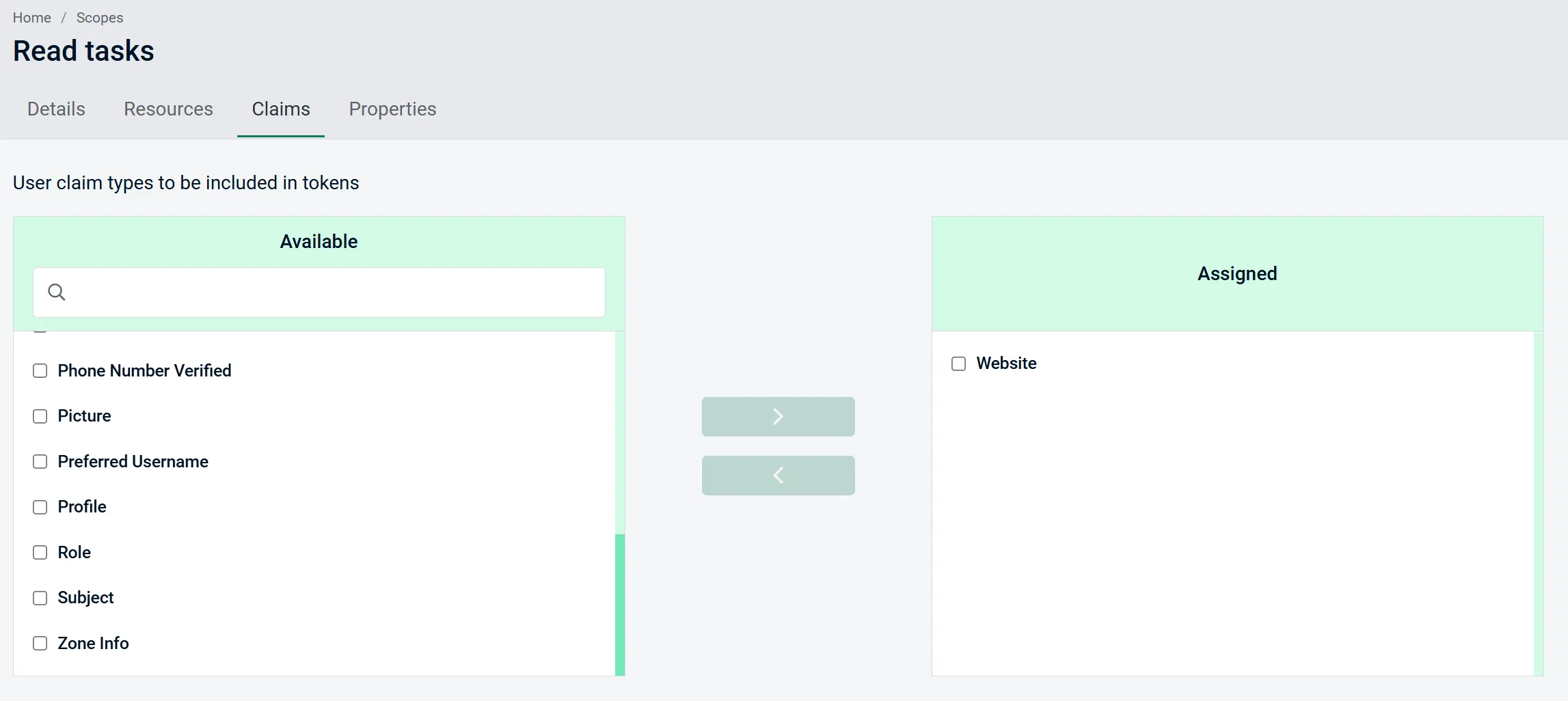 Assign claims to scope
