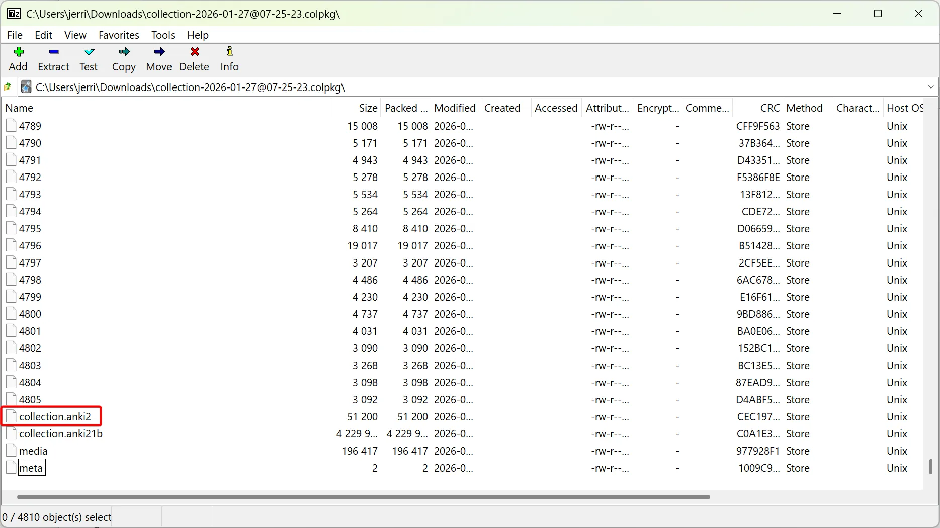 The contents of a collection package