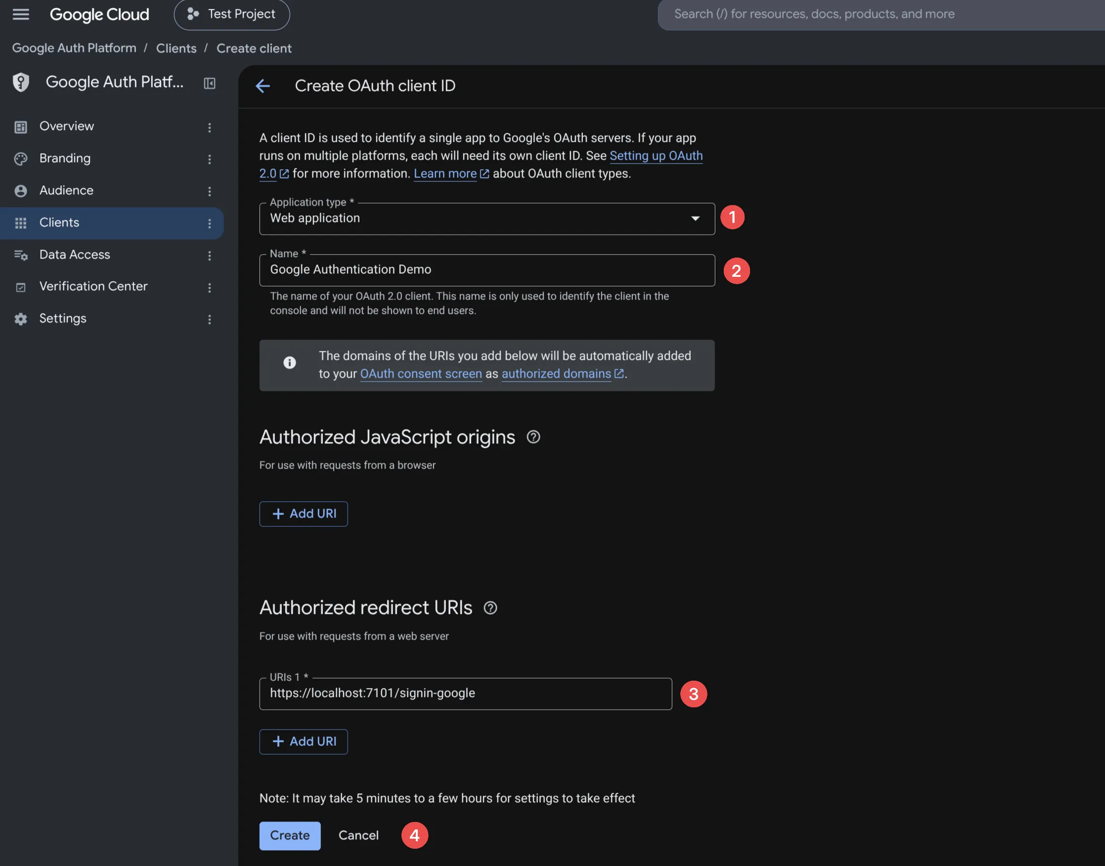 Create a new OAuth Client ID