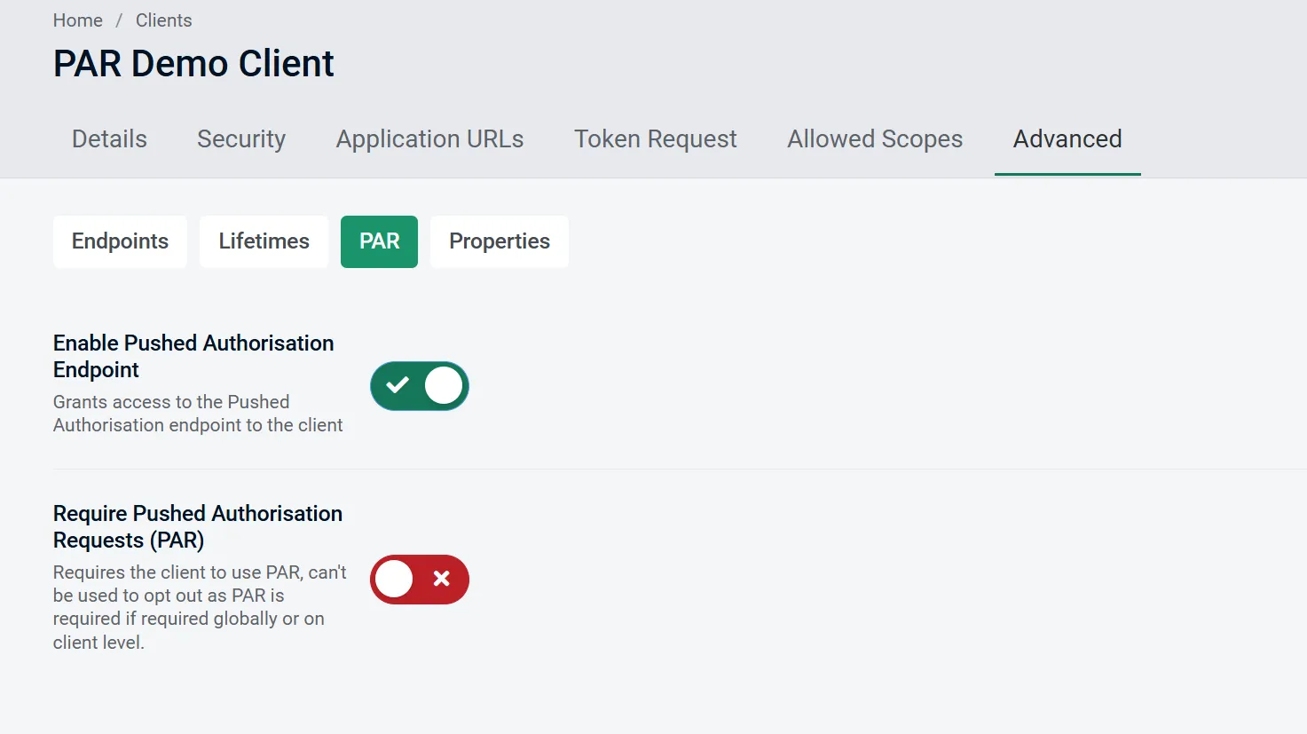 Enable PAR in AdminUI