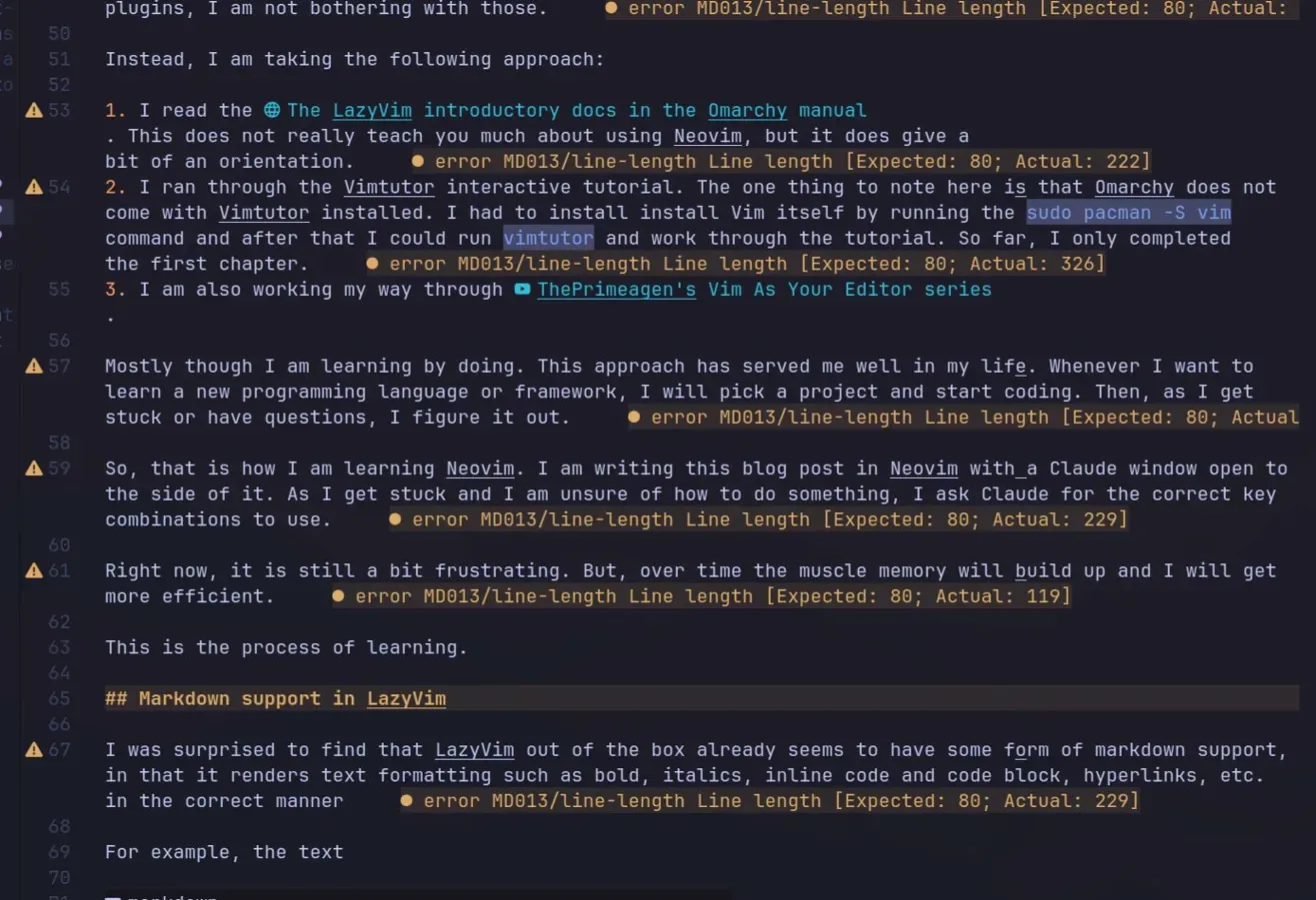 Markown linting errors after enabling the markdown language