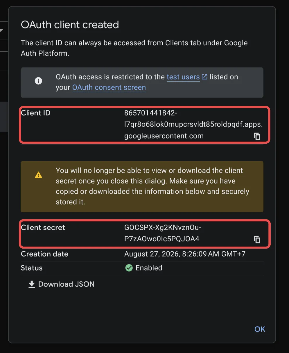 New OAuth client confirmation