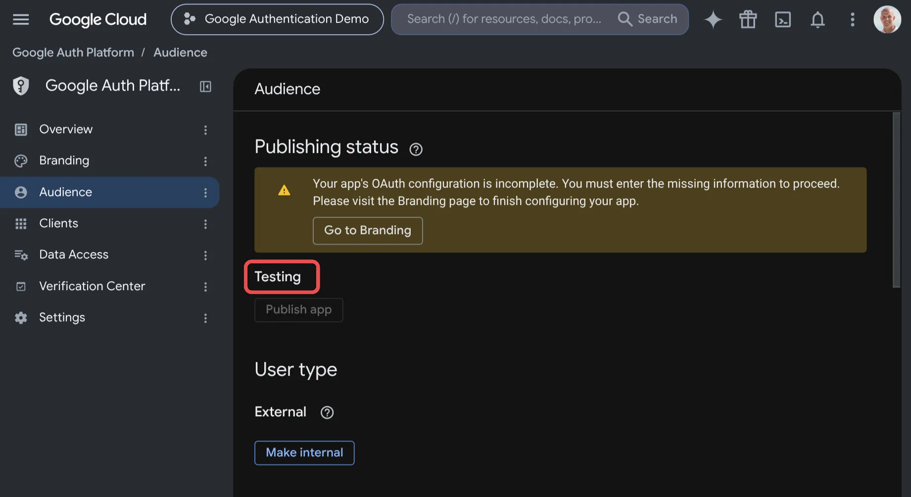 OAuth application in testing status