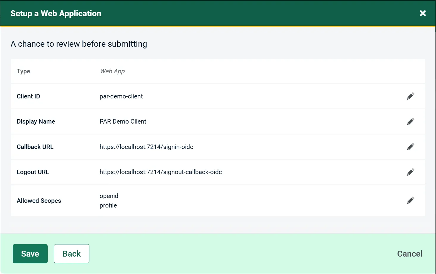 Adding the PAR demo client in AdminUI for OpenIddict