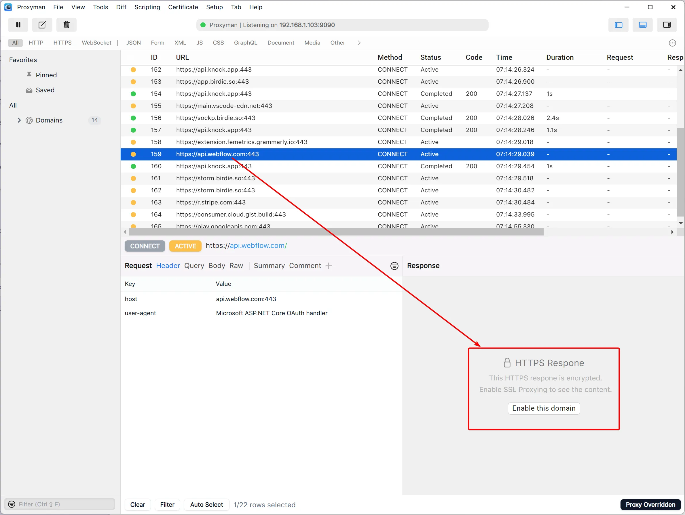 An HTTP request without SSL proxying
