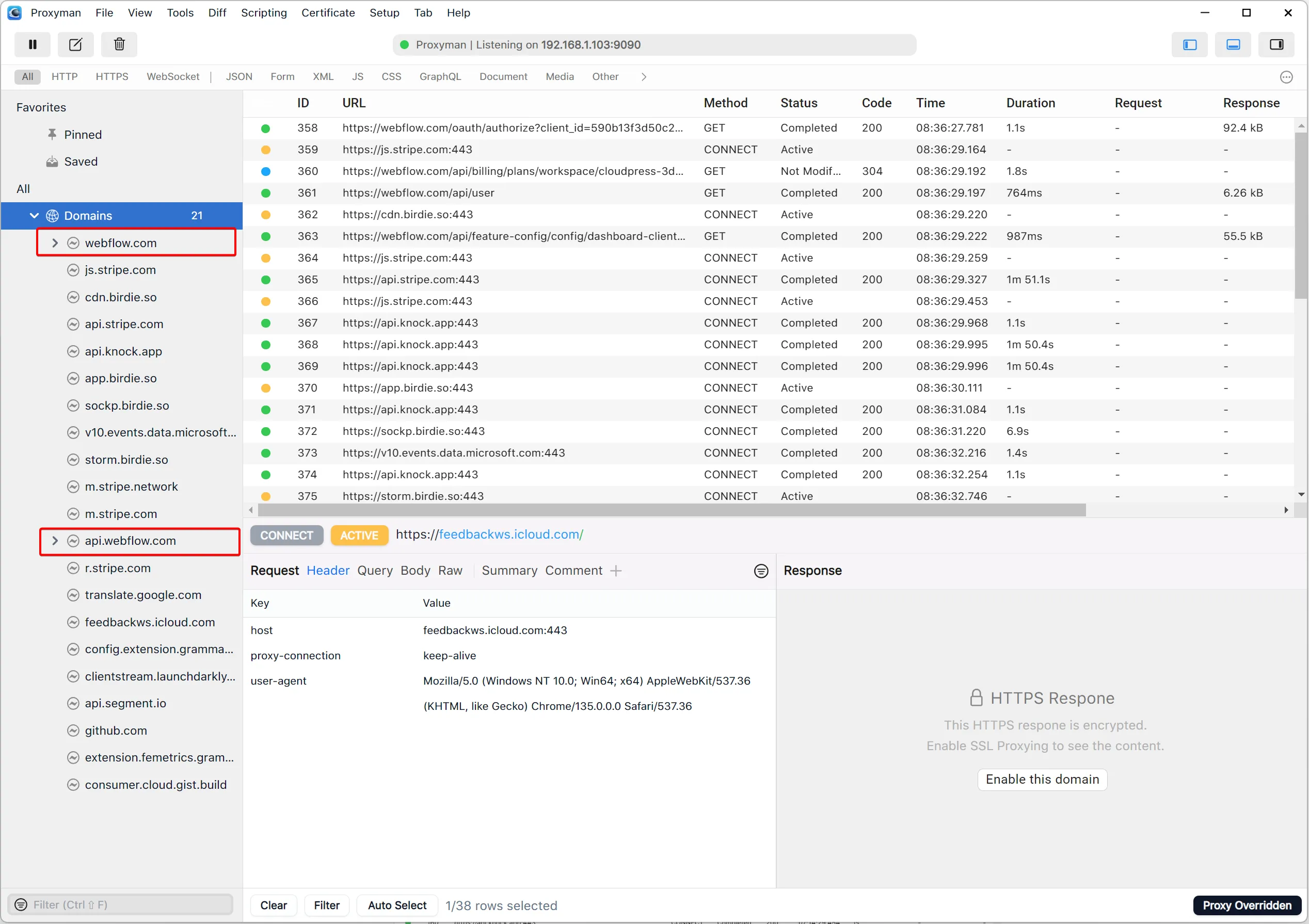 Requests grouped by domain