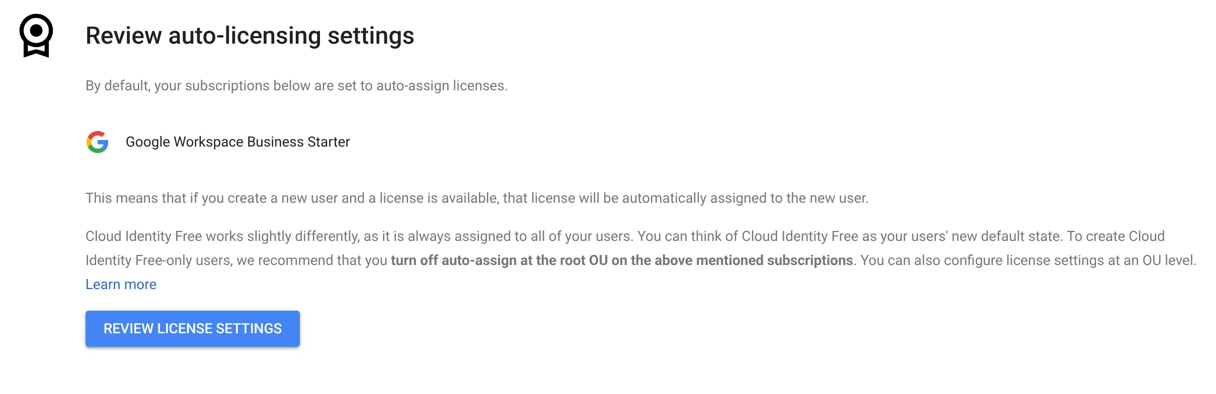 Review auto-licensing settings