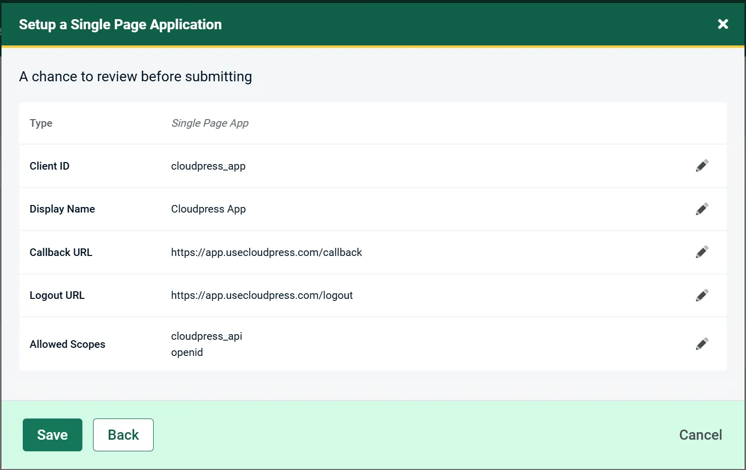 Review application configuration