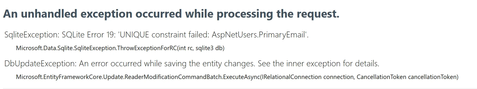 Error due to the unique constraint