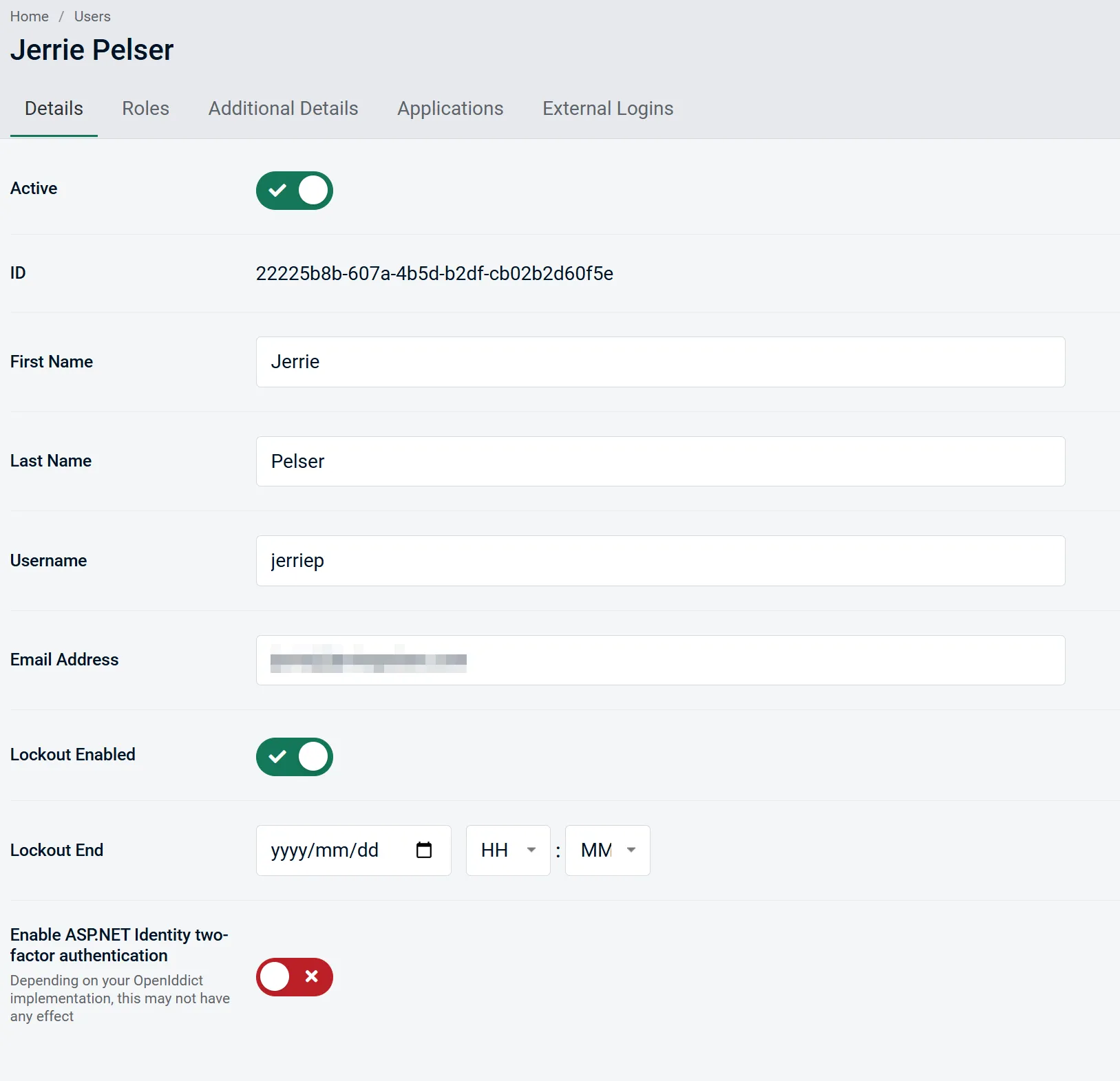 Manage a user's details