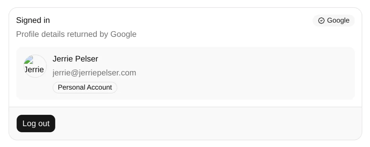User information for a personal account