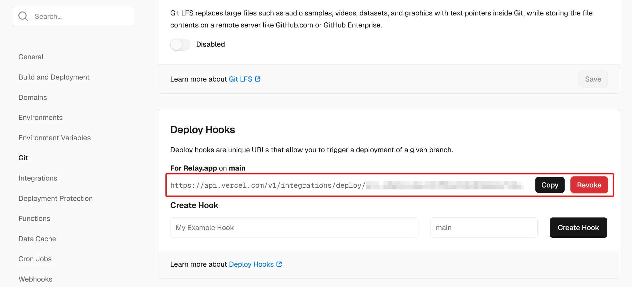 Create a Deployment Hook in Vercel