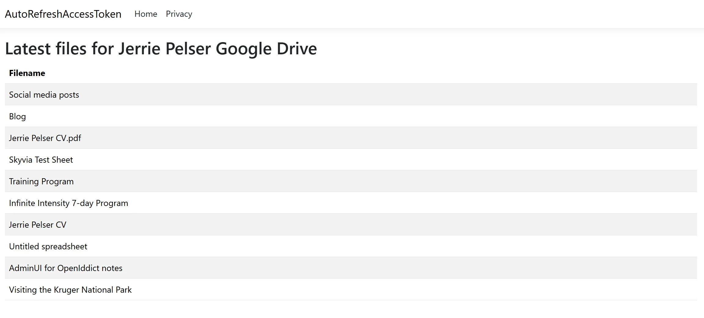 View Google Drive files for an account
