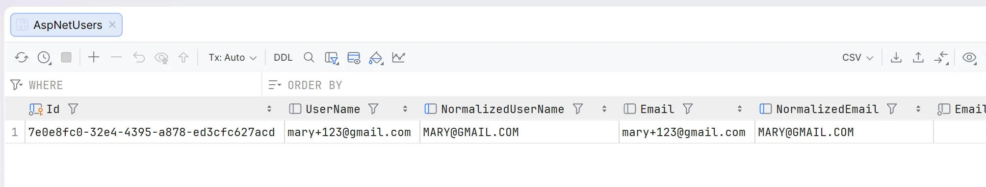 The normalized email and username in the database