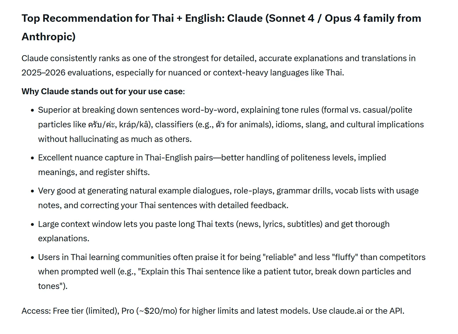 AI response on which model to use